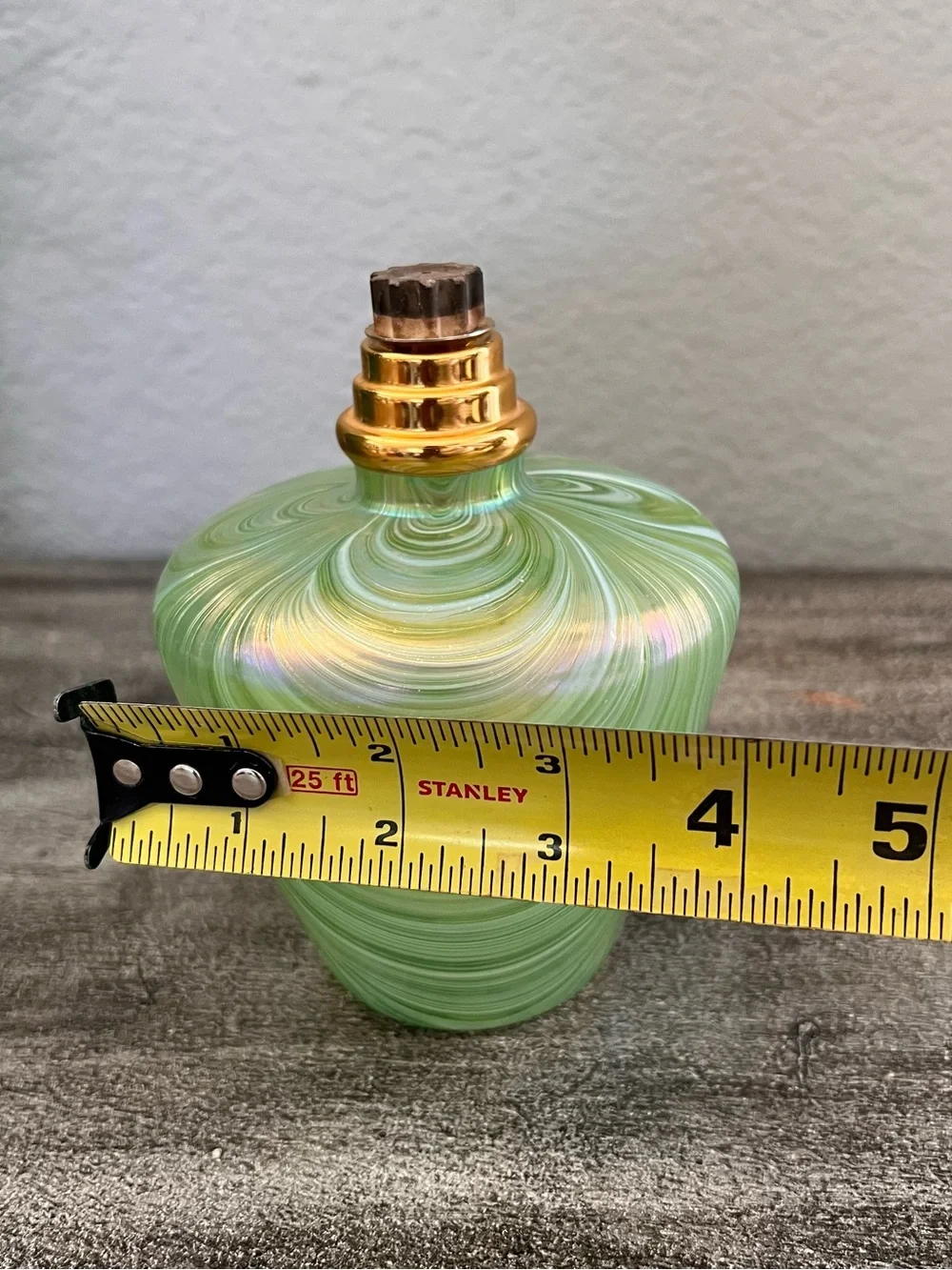 Vintage Iridescent Green Art Glass Effusion Fragrance Lamp Diffuser Hand Blown